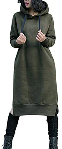 Nutexrol Damen Winter Hoodie Kapuzenpullover Lang Kapuzenjacke Sweatjacke Übergröße Kleider Sweatshirt Warm Outwear mit Fleece-Innenseite, Armygrün, L