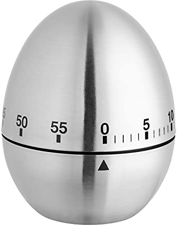 TFA Dostmann Eieruhr Mechanischer Küchentimer aus Edelstahl, 38.1026, analoger Kurzzeitmesser bis 60 Minuten, mit akustischem Alarm, Silber, Modell 38.1026