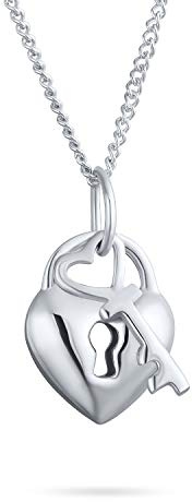 Bling Jewelry Simple 2 Charm Love Lock And Key Heart Pendant Necklace For Women For Teen .925 Sterling Silver 16 Inch