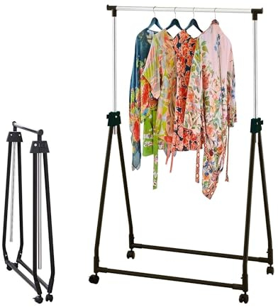 Taylor & Brown Chrome Metal Rail Rack - Adjustable Height Portable Garment Rack on Castor Rolling Wheels - Superior Foldable Storage Display Stand - Clothing Hanging Clothes Rails Rack for Bedroom
