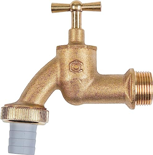 Cornat Auslaufhahn - 3/4 Zoll AG - Inklusive Schlauchanschluss - Hochwertiges Messing - Ideal als Außenzapfstelle / Zapfhahn für Regentonnen / Knebel-Wasserhahn / Absperrhahn / TEC300508 Messingfarben