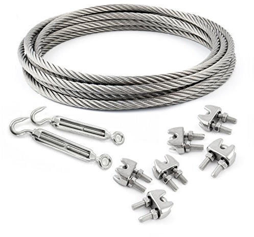 15m EDELSTAHLSEIL SET 6mm 7x19+6 x SEILKLEMMEN V4A+2 x SPANNSCHLOSS HAKEN - ÖSE Stahlseil Inox VA Seil Rostfrei Kauschen Spannschraube Klemmen Spanner