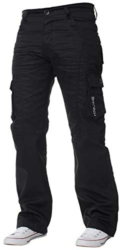 Hommes Kruze RECOUVERT Combat Cargo Jeans Noir délavé foncé Jeans Pantalon Grand Tailles - Noir, 32W x 34L