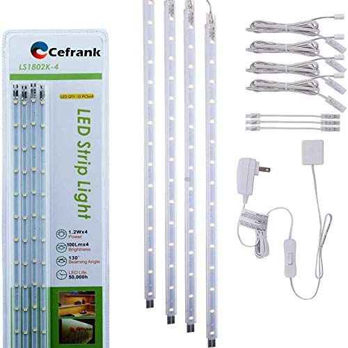Cefrank Kit luminoso a LED mobili con 4 barre (bianco freddo - 6000K) ideale per illuminare esposizioni, vetrine e scaffali.