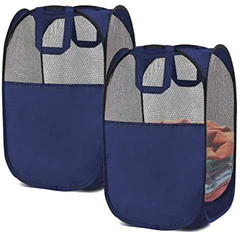 BENJUNC 2 pop-up Laundry Hampers，Foldable mesh Laundry Baskets (Each with 2 Reinforced Handles), Blue ……