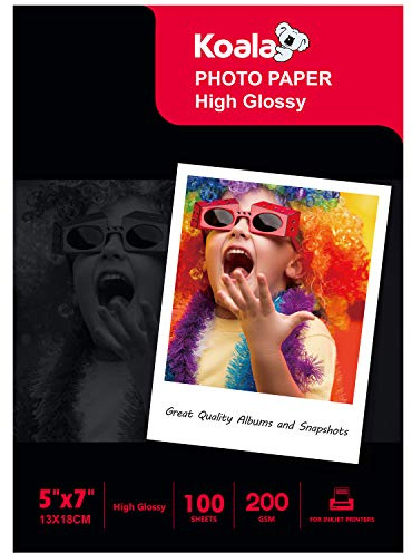 KOALA Inkjet Photo Paper 7x5 '' 13x18 cm Glossy 100 Sheets 200 GSM for Canon Hp Epson Inkjet Printer