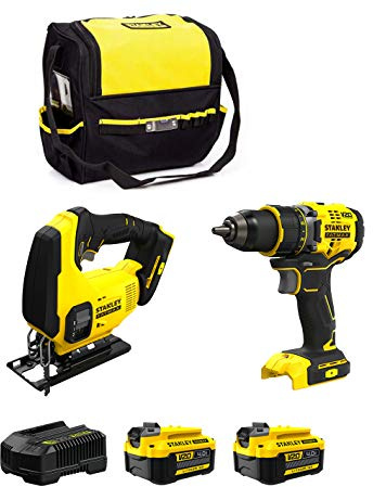 STANLEY FatMax Kit SVK20224B (Trapano Avvitatore SFMCD720 + Seghetto Alternativo SFMCS600 + 2 Batterie 4,0 Ah + Caricabetterie + Borsa M)