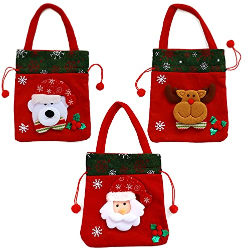 scalingscal Weihnachten Geschenkbeutel Kordelzug Geschenktüte Süßigkeiten Tüten Geschenktüten Weihnachten Weihnachtstüten Kekstüten Geschenkverpackungen Geschenk Taschen für Kinder, 3Stücke