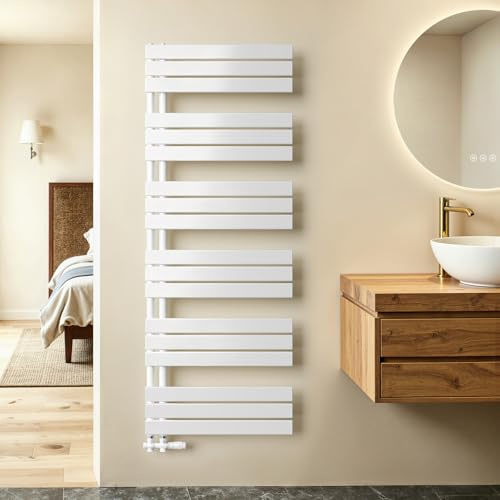 S'AFIELINA Badheizkörper Handtuchheizkörper 1599x600 mm Weiß | Warmwasser Handtuchwärmer Handtuchtrockner für Zentralheizung, Mittelanschluss, 958 W Heizleistung, Ventile nicht enthalten