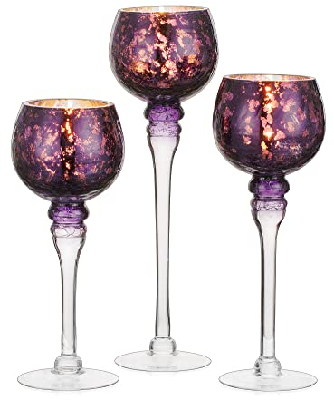 Inweder Teelichthalter Glas Teelicht Kerzenhalter - 3 Stück Quecksilberglas Kerzenständer für Tischdekoration Violett Teelichtgläser für Säule und Schwimmende Kerzen Weihnachts Wohnzimmer Deko