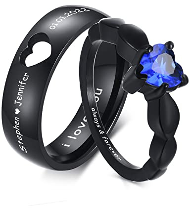 VNOX Paar Ringe mit Gravur Edelstahl: Hochzeitsring mit Zirkon Personalisiert Freundschaftsringe Partnerringe mit Graviert für Männer Frauen