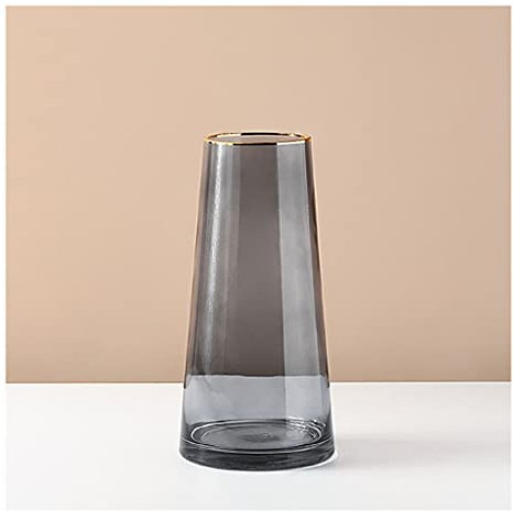 Vasen, Schlichter Stil, Wohnzimmer, Hydrokultur-Blumenvase, Tisch-Blumenarrangement, Dekoration, Ornamente, helle, luxuriöse graue transparente Glasvase mit Goldrand, dekorative Blumenvase