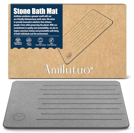 Amilutuo Tappetino da bagno in pietra, Diatomite Stone Bath Mat, tappetino da bagno in pietra antiscivolo, ad asciugatura rapida