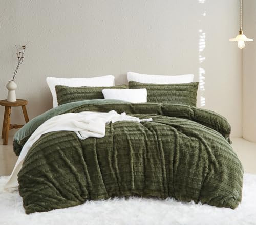 Lanqinglv Plüsch Bettwäsche 135x200 Kunstfell Grün Flauschig Warme Flanell | ÖKO-TEX Zertifiziert,Winterbettwäsche für Allergiker,Cashmere Touch Biber Bettbezug 1 Kissenbezüge 80x80 mit Reißverschluss