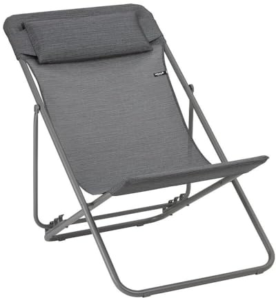 Lafuma MOBILIER - Klappbarer Liegestuhl mit Kopfkissen - Maxi Transat + - Batyline® Duo - Grau Obsidian LFM1909_9718-5 Jahre Garantie