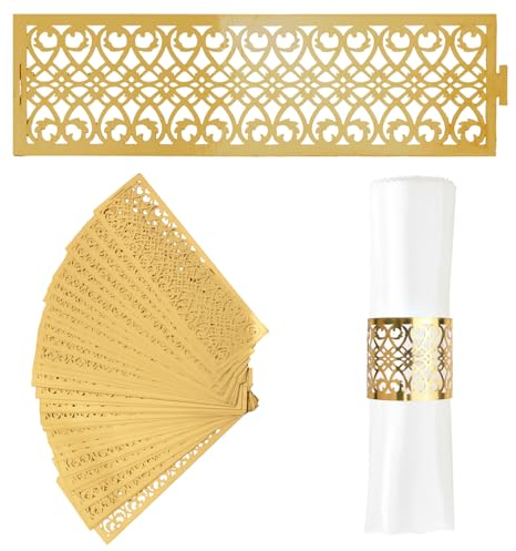 URROMA Set di anelli portatovaglioli dorati, 50 pezzi, con fibbia per tovaglioli, design cavo, per matrimoni, feste, cene, eventi speciali e servizi di catering