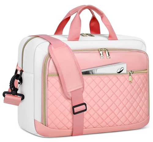 NEWHEY Borsa Porta PC 17.3 Pollici Borsa da Lavoro Donna Impermeabile Borsa Computer Grande Borsa Messenger Valigetta Portadocumenti Tracolla per Ufficio, Università, Scuola,Beige & rosa