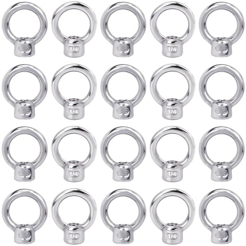 PAGOW 20 Pcs Stainless Steel 316 Lifting Eye Nut, 1/4 UNC Heavy Duty Marine Grade, Hardware Ring Shaped Eye Bolt