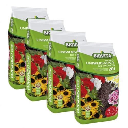 Universal-Blumenerde 4x20L (80L) BIOVITA – hochwertige Universalerde für Zimmerpflanzen, Balkon & Garten, torfhaltiges Substrat mit optimaler Nährstoffmischung für gesundes Pflanzenwachstum