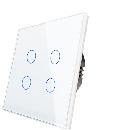 CNBINGO Interruptor de luz táctil empotrado, interruptor de pared cuádruple en blanco, superficie háptica, interruptor táctil con panel de cristal y LED de estado, 500 W/compartimento | Superficie háptica, interruptor táctil con panel de cristal y LED de estado, compartimento de 500 W