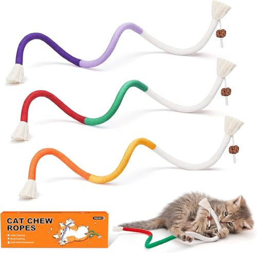 Potaroma Lot de 3 Jouets à Mâcher avec Herbe à Chat Rechargeable – Jouets Interactifs pour Chats d’Appartement, Nettoyage des Dents et Jeu Sain