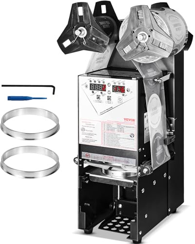 VEVOR Machine à sceller tasses entièrement automatique, 500-650 tasses/h, scelleuse électrique à thé Boba 180 mm haut 90/95 mm panneau LCD de commande numérique pour thé au lait à bulles, café, noir