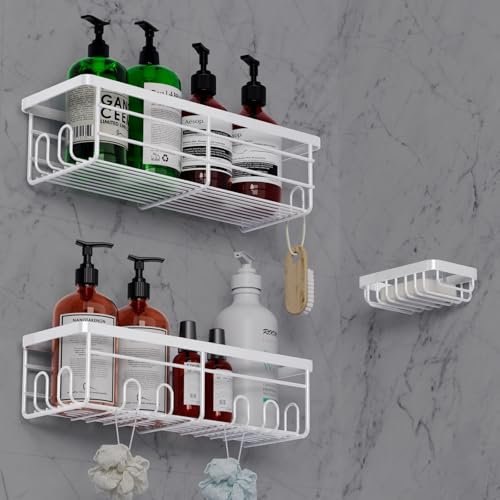 Lehuveky Duschablage ohne Bohren - 3 Stück Schwarz Duschregal - Rostfrei Badezimmer Regal mit Seifenhalter - Große Badregal Shampoo Halterung für Dusche