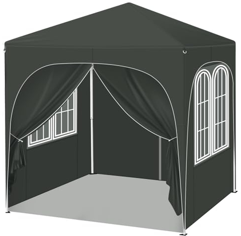 WOLTU Klappbarer Pavillon 2x2m mit 4 abnehmbaren Wänden – UPF 50+ Sonnenschutz, Windstabiles Metallgestell, 3-stufig Höhenverstellbar, Tragbarer Marktschirm für Garten Camping Strand – Grau