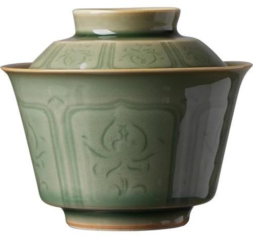 ATGQBCF Juego De Té Teteras Juego Ceremonia del Té Kung Fu Tazas Café Tazones Té Chawan Celadon Tallado A Mano para Té Sopera Cerámica con Tapa Té Verde Juegos De Té para Adultos