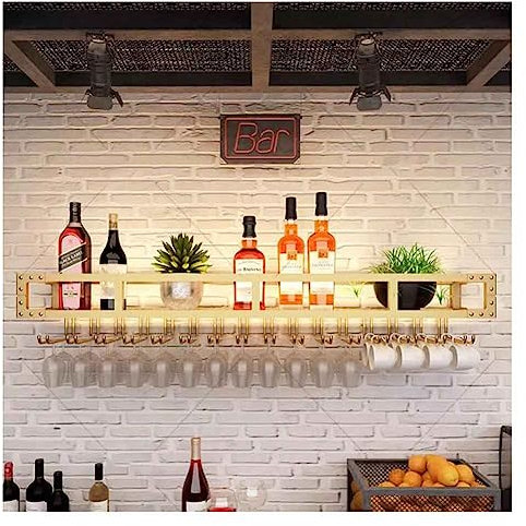 UYDJAKX Hängendes industrielles rundes Weinregal, moderner Metall-Barschrank mit Glashalter, Barschrank für Küche, Wohnzimmer, Zuhause, Barlack, 100 x 15 x 80 cm, Lichtstern