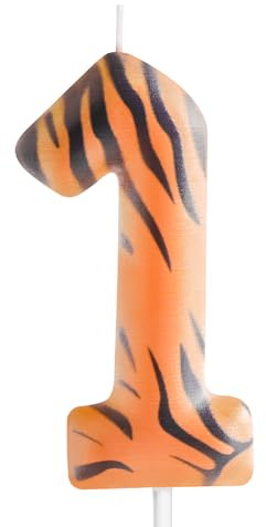 Zi Lan Tiger Geburtstagskerze Nummer 1, Dschungeltier-Tiger-Streifen, 1. Geburtstag, Zahlenkerze, Zoo-Tier-Thema, Kuchendekoration für Jungen, Mädchen, Kindergeburtstag, Party-Dekoration,