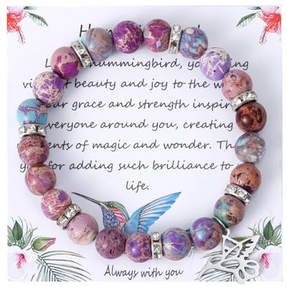 PEUTIER Hummingbird Beaded Bracelet, Crystal Gemstone Jewelry for Women Hummingbird Lovers, Inspirational Gift with Greeting Card