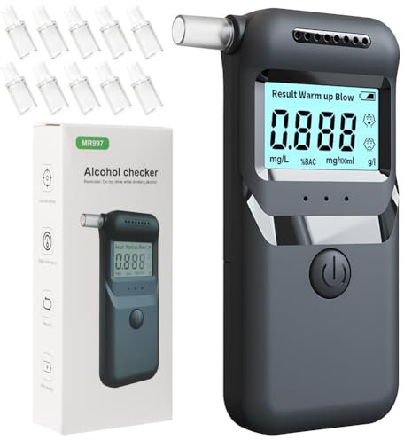JoyFan Alkoholtester Polizeigenau, Hochpräziser Promillemessgerät mit Digitalem LCD-Anzeige, Professioneller Alkoholmessgerät mit 10 Mundstücken für den Einsatz zu Hause oder auf Partys (Schwarz)