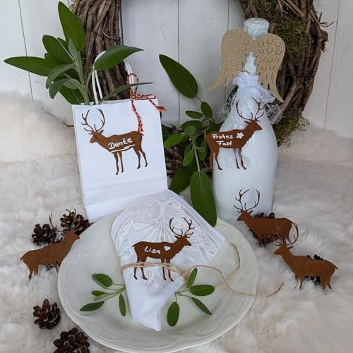 Storm's Gartenzaubereien Edelrost Deko Elche 6er Set Edelrost - vielseitige Tischdeko für Weihnachten Advent originelle Tischkarten - Kranzschmuck Bastelideen Metall Hirsche