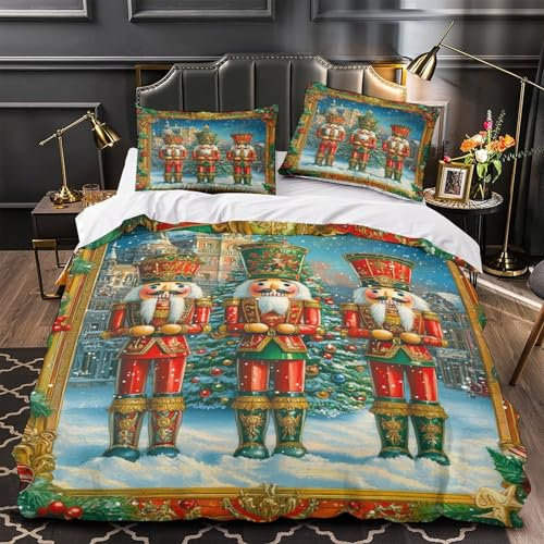 RIAVBAODG Nutcrackers 3D Printed Duvet Cover Set Snow Bedroom Dorm Decor Bedding Set Soft Lightweight For Child Teens Youth Man with Pillowcase Single（140x200cm）