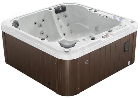 CANADIAN SPA CO. London AI Hot Tub | 6-Person 44-Jet | 213 x 213 cm Square, with Cover, LED Lighting, Heating and 44 Hydrotherapy massage Jets, Year-Round Use