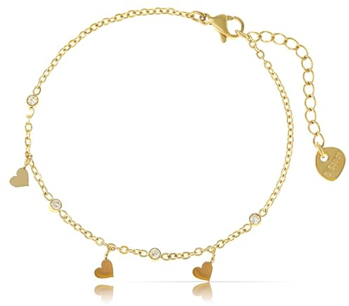 Tillverkad av Nami Filigranes armband dam guld eller silver med hjärthänge, damarmband med ädelstenar av kirurgiskt rostfritt stål 16 + 3 cm, allergivänliga, vattentäta smycken, Anpassbar, Rostfritt