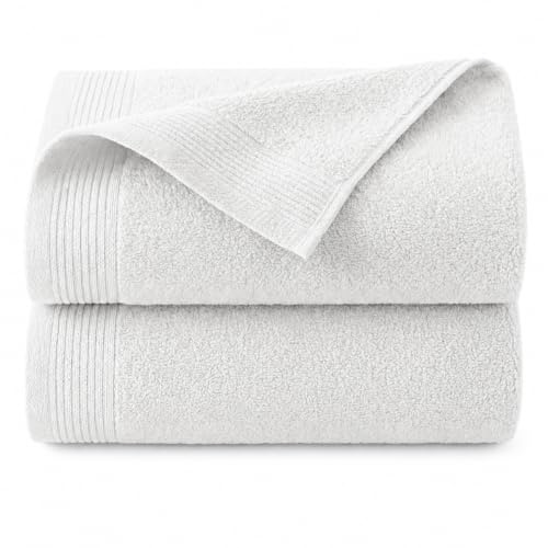 NOVOTEXTIL Toallas Baño Grandes 100x150 cm – Juego de 2 Toallas 100% Algodón 500 g/m² – Alta Absorción, Suaves y Resistentes – Toallas de Ducha Premium (Blanco)