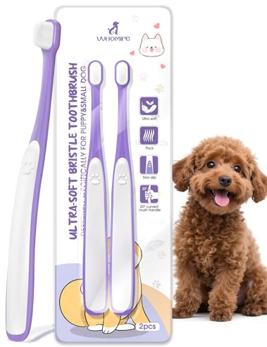 VVHOMIFE Tiny Dog Toothbrush for Small Dogs - 0.39 Mini Brush Head, Curved Handle, Soft Bristles, Dual Rubber Back, Gentle Puppy Tooth Brush Kit for Yorkie Chihuahua & Small Dog Teeth Cleaning
