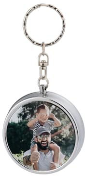Personalized Pocket Ashtray Keychain Portable Mini Circular Ash Holder Key Chain Customized Photo Metal Keychain with Cigarette Holder Gift for Outdoor Use