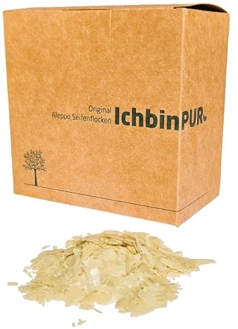 IchbinPUR – Original Aleppo tvålflingor, extra fina, snabbt vattenlöslig, 100 % olivolja, traditionellt recept, naturtvål, Savon d'Alep, Aleppo tvålflingor, plastfri