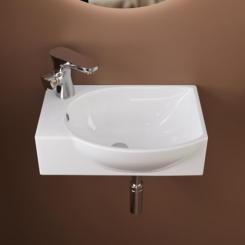 DeerValley Wandwaschbecken mit Überlauf & Armaturloch links 40 x 28cm Weiß | Waschbecken mit vorgebohrten Armaturloch, 25 % mehr Nutzfläche, flexibel montierbar, hochwertige und pflegeleichte Keramik