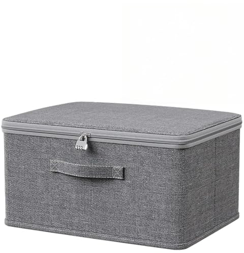 Chingcoo Scatola richiudibile, con serratura, 40 x 30 x 21 cm, in tessuto con coperchio, richiudibile, per vestiti, giocattoli, colore grigio