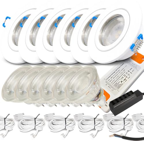Rolux LED Einbaustrahler 6er Set – 12V, 3W, Warmweiß (250 lm) – IP44 Feuchtraum geeignet – Inkl. Trafo, AMP Kabel (120 cm) & 6-fach Verteiler – Ideal für Bad, Küche, Dusche & Außenbereich – Weiß