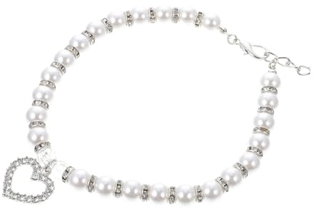 LOLIPPYY Dog Collar White Pearl Necklace Adjustable Small Size L Pet Photography Collar for Puppies and Small Dogs Halloween Costume Accessory