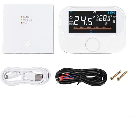 Boiler Thermostat with Large Screen, Rotary Temperature Control, Weather and Humidity Display, Compatible for Tuya Smart App, Flame Retardant ABS PC Housing, White(WiTH3-WIFI)