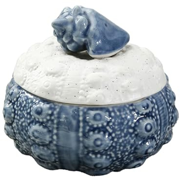 QianShi Keramisk smyckeskrin med lock, marin, liten prydnadssak, snäckskal, hållare, doppsås, soppskål, sminkbord, förvaring, burk, behållare, display, nautisk heminredning, skrivbordsorganisatör