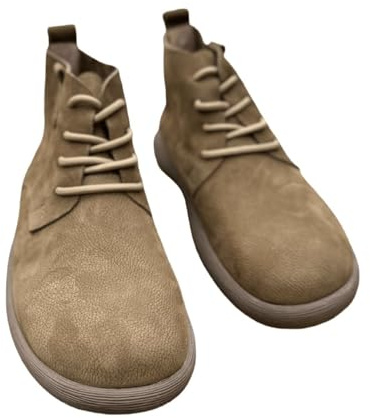 Botines de piel auténtica con plataforma con cordones para hombre, puntera redonda, cómodos, sin cordones, suela suave, hechos a mano, para conducir, trabajo, botas de cuero, marrón claro, 41 1/3 EU