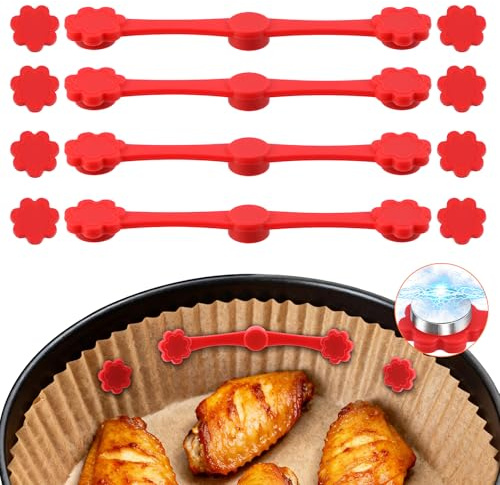 12 stycken magneter för Airfryer bakpapper, silikon, magnetiska silikonspännen för varmluftsfritös, för fixering av engångsbakpapper, förhindrar halka och bränna (röd)