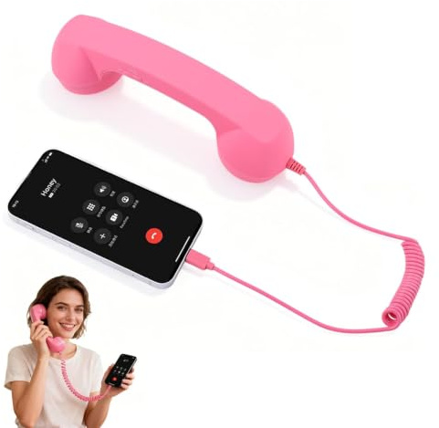 Plyisty Auricular de Teléfono Retro USB C con Control de Volumen de Micrófono, Receptor de Teléfono Vintage con Cable, Accesorio de Móvil Reductor de Radiación de la Vieja (Rosada)